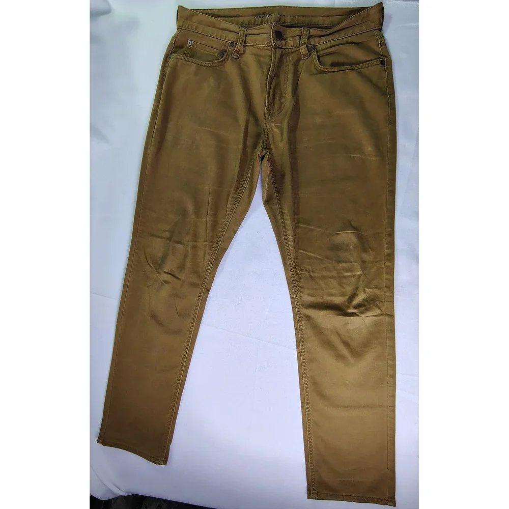 Old Navy Slim Fit Chino Pants‎ Mens 32x30 Brown Tobacco Stretch Cotton 5 Pocket